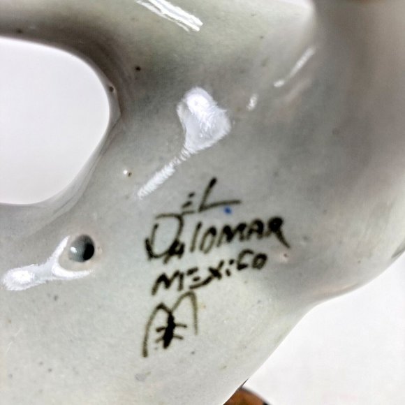 Tonal El Palomar Mexico Pottery Horned Billy Goat Figurine Floral Blue Butterfly - Picture 12 of 14